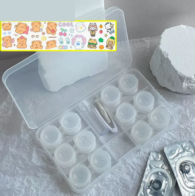 Hot Selling Transparent Multi-Gate Contact Lens Storage Box Color Contact Lens Box (Specifications: [White 6 Pairs No Need to Twist the Cap] Free Sticker)