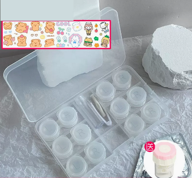 Hot Selling Transparent Multi-Gate Contact Lens Storage Box Color Contact Lens Box (Specifications: [White 6 pairs, no need to twist the cap] Comes with stickers + manual cleaner)
