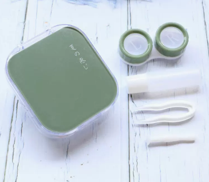 Hot Selling Cartoon Mini Portable Contact Lens Storage Box Color Contact Lens Box (Specification: Summer Feeling-Dark Green)