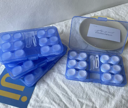 Hot selling contact lens storage box and contact lens box (specification: as938 six pairs [blue] with free stickers)