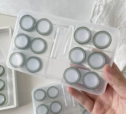 Hot selling contact lens storage box and contact lens box (Specification: B936 six pairs [transparent green] free stickers + manual cleaner)