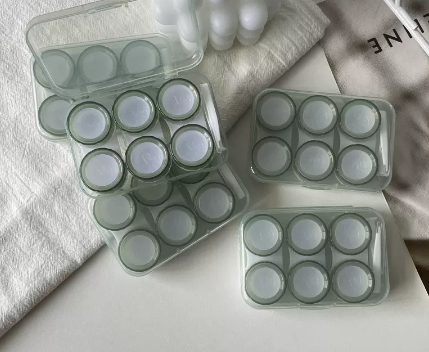 Hot Selling Contact Myopia Glasses Storage Box Color Contact Lens Box (Specification: B33 Three Pairs [Green] Comes with Stickers + Manual Cleaner)