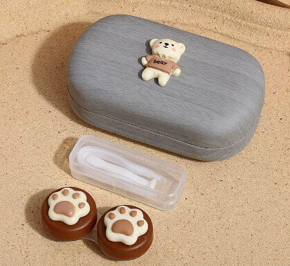 Hot selling contact lens case, contact lens case (specifications: gray outer box-Milk Tea Bear)