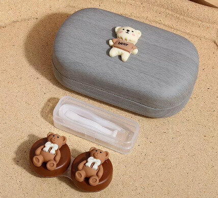 Hot selling contact lens case, contact lens case (specifications: gray outer box-scarf bear)