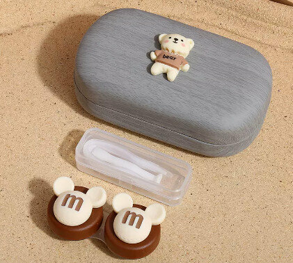 Hot selling contact lens case, contact lens case (specification: gray outer box-M beans)