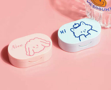 Hot Selling Contact Lens Case Color Contact Lens Case (Specification: CM-011 Cartoon [Pink Teddy + Blue Fox])