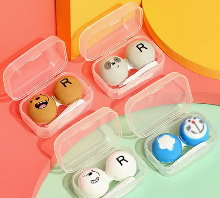 Hot selling contact lens case, care contact lens box (specifications: 4 pieces of brown, gray, white, milky, bear and blue cat PP boxes (one of the same))