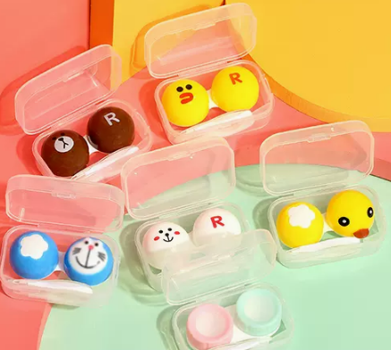 Hot selling contact lens case, care contact lens box (specifications: bear, chicken, rabbit-blue cat-yellow duck-pink green transparent PP box, 6 pcs)