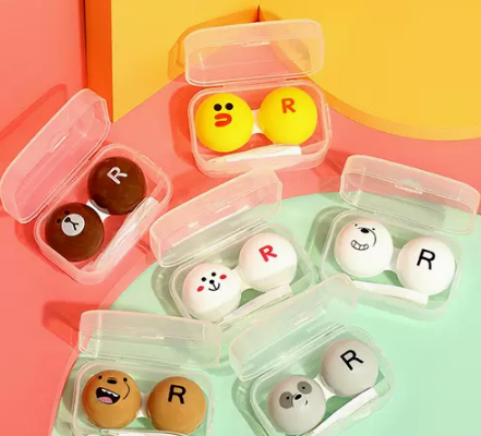Hot Selling Contact Lens Case Care Contact Lens Box (Specification: Bear Chicken Rabbit-Brown Gray White Milk Bear PP Box 6 pcs)