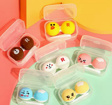 Hot Selling Contact Lens Case Care Contact Lens Box (Specification: Bear, Chicken, Rabbit-Blue and Yellow Pink Expression Pack PP Box, 6 pcs.)