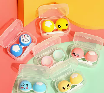 Hot selling contact lens case, care contact lens box (specifications: blue cat-yellow duck-pink green transparent-blue yellow pink emoticon package PP box 6 pcs)