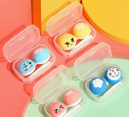 Hot selling contact lens case, care contact lens box (specifications: 4 blue and yellow pink emoticon packs and blue cat PP boxes (one of the same))