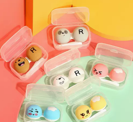 Hot selling contact lens case, care contact lens box (specifications: brown, gray and white milk bear-blue and yellow pink expression pack PP box, 6 pcs)