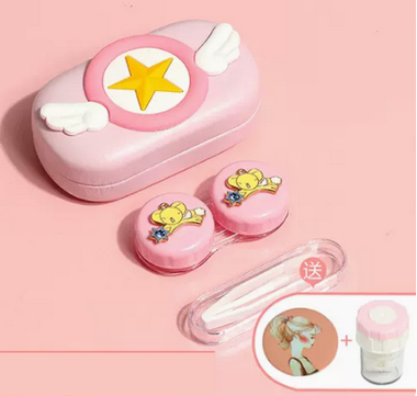 Popular Contact Myopia Glasses Cartoon Care Storage Companion Color Contact Lens Box (Specifications: Powder Box-Sakura Mouse [Free Cleaner + Portable Mirror])