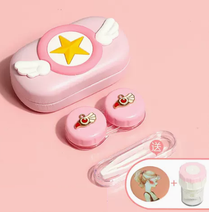 Popular Contact Myopia Glasses Cartoon Care Storage Companion Color Contact Lens Box (Specifications: Compact Box-Sakura Key [Free Cleaner + Portable Mirror])