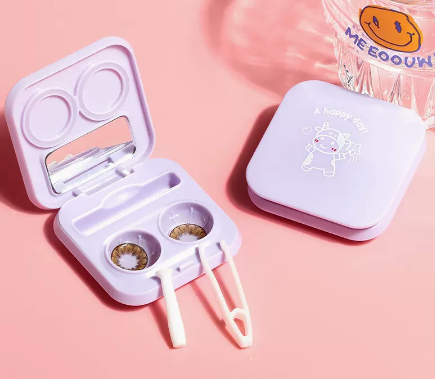 The most popular contact lens case, no need to unscrew the lid, to care for the contact lenses (Specification: [Purple Happy Rabbit])