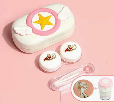 Popular Contact Myopia Glasses Cartoon Care Storage Companion Color Contact Lens Box (Specifications: White Box-Sakura Key [Free Cleaner + Portable Mirror])
