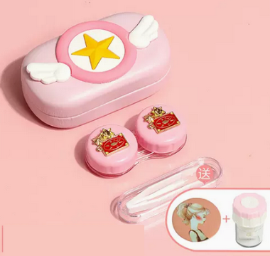Popular Contact Myopia Glasses Cartoon Care Storage Companion Color Contact Lens Box (Specifications: Powder Box-Sakura Formation [Free Cleaner + Portable Mirror])