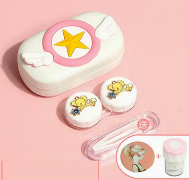 Popular Contact Myopia Glasses Cartoon Care Storage Companion Color Contact Lens Box (Specifications: White Box-Sakura Mouse [Free Cleaner + Portable Mirror])