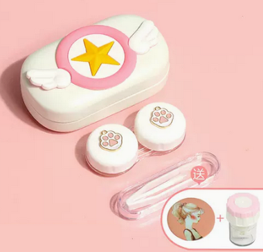 Popular Contact Myopia Glasses Cartoon Care and Storage Companion Color Contact Lens Box (Specifications: White Box - Kitty Claw [Free Cleaner + Portable Mirror])