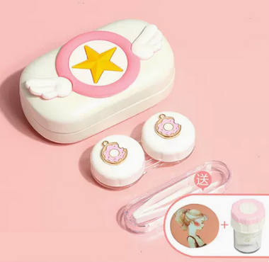 Popular Contact Myopia Glasses Cartoon Care Storage Companion Color Contact Lens Box (Specifications: White Box-Donut [Free Cleaner + Portable Mirror])