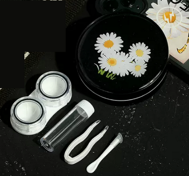 Popular contact lens case, myopia glasses and contact lens case (specifications: multi-daisy-black box, large companion box)