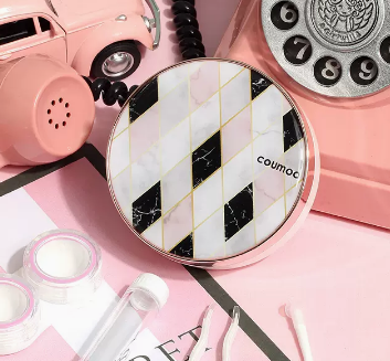 Popular double box portable leak-proof double box contact lens box myopia glasses contact lens box (specification: round-diamond pattern)