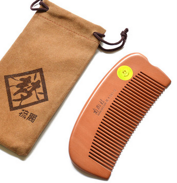 Popular natural peach wood comb anti-static (packed in cloth bag 12.5 cm)