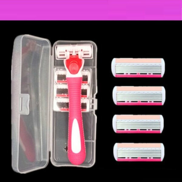 Popular manual shaving whole body razor (red model 1 blade holder + 4 blades + storage box)