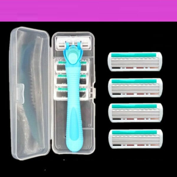 Popular manual shaving razor (blue model 1 blade holder + 4 blades + storage box)