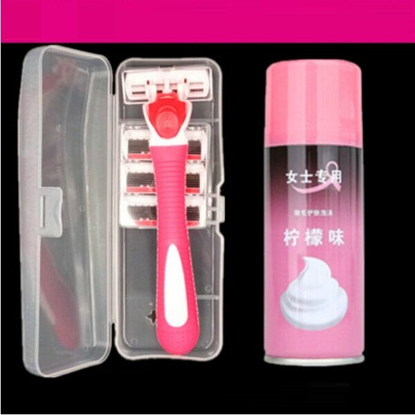 Popular manual shaving whole body shaving razor set (red model 1 blade holder + 4 blades + storage box)