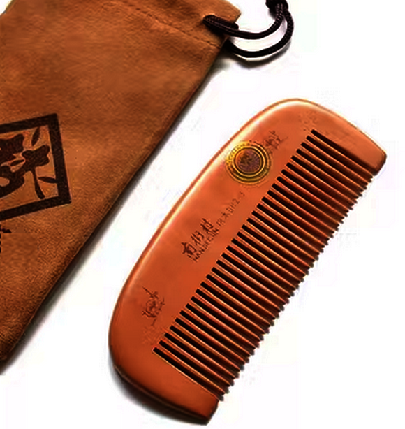Popular peach wood comb wooden comb with small dense teeth 11.5 cm (packaged in cloth bag)