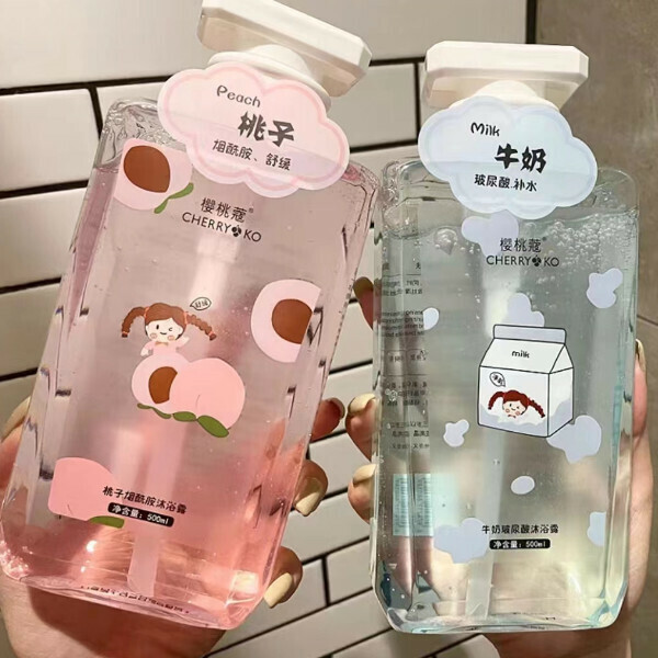 Popular peach shower gel with long-lasting fragrance, moisturizing and moisturizing autumn and winter girls and adult shower gel and milk body lotion (peach shower gel + milk shower gel)