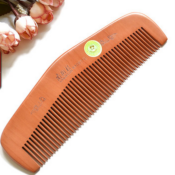 Popular natural peach wood comb anti-static (simple package, total length 17 cm)