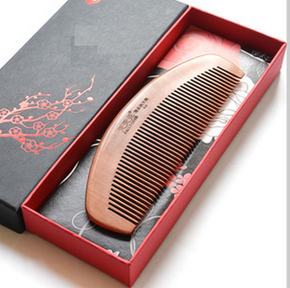 Popular peach wood comb large fine teeth (gift box about 16.5 cm)