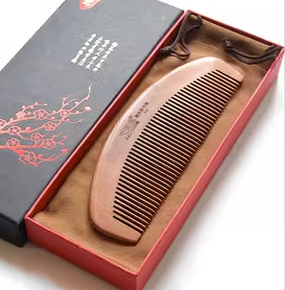 Popular peach wood comb large and dense teeth (gift box + cloth bag about 16.5 cm)