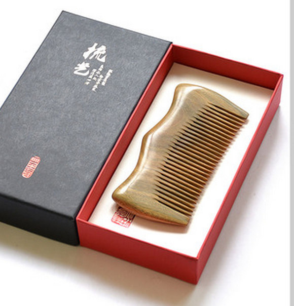 Popular green sandalwood comb for women to prevent hair loss (gift box) about 11.5 cm