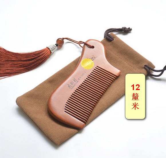 Popular small peach wood comb (brown (packed in cloth bag) total length 12 cm)