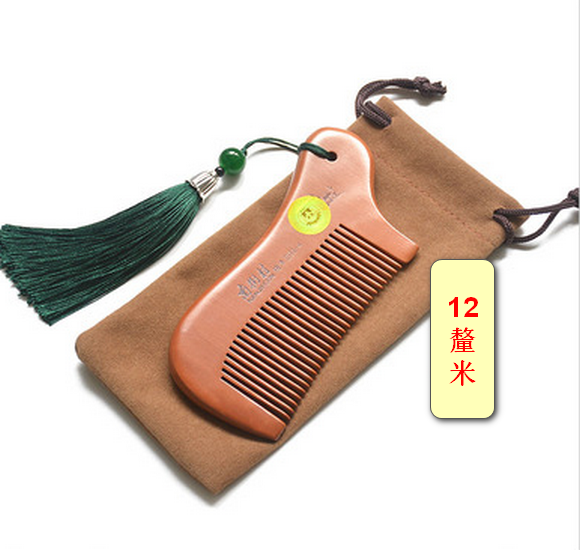 Popular small peach wood comb (dark green (packed in cloth bag) total length 12 cm)