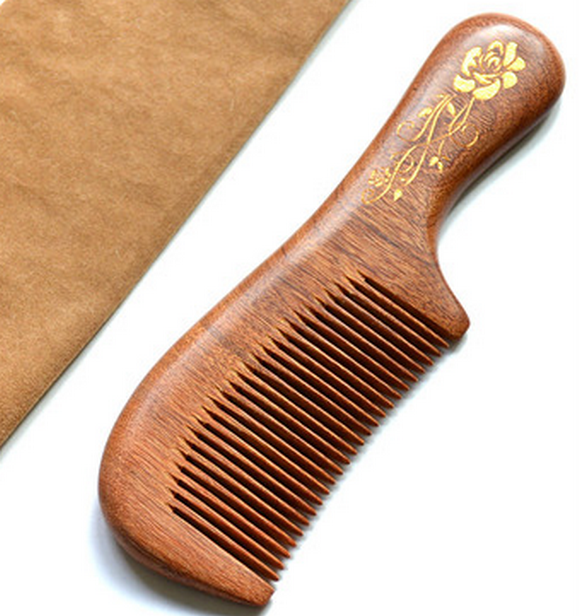 Popular gold rosewood comb (18cm straight handle, dense teeth (cloth bag))