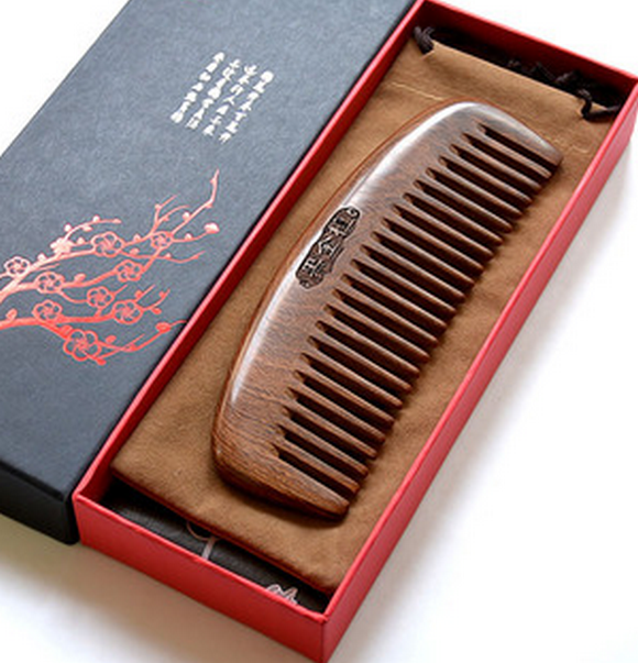 Popular black gold sandalwood comb (wide teeth (gift box + cloth bag) about 16 cm)