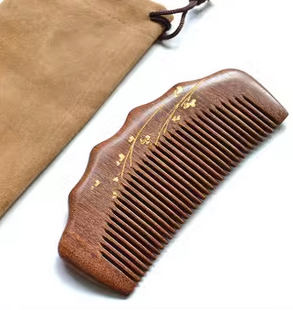 Popular gold rosewood comb (12.5cm wavy style with dense teeth (cloth bag))