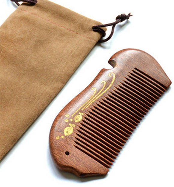 Popular gold rosewood comb (12.5 cm fish-shaped dense teeth (cloth bag))