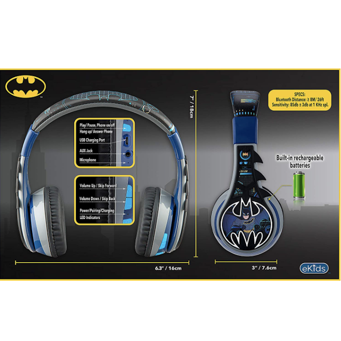 美國 Batman Headphone 兒童藍牙耳機 (內置 Microphone)