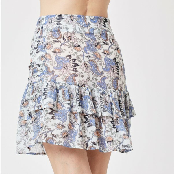 1BN0628-091 BERENICE Jacob Short Lurex Ruffled Skirt Blue Flower #16JACOB8IJU (C-EU-E)