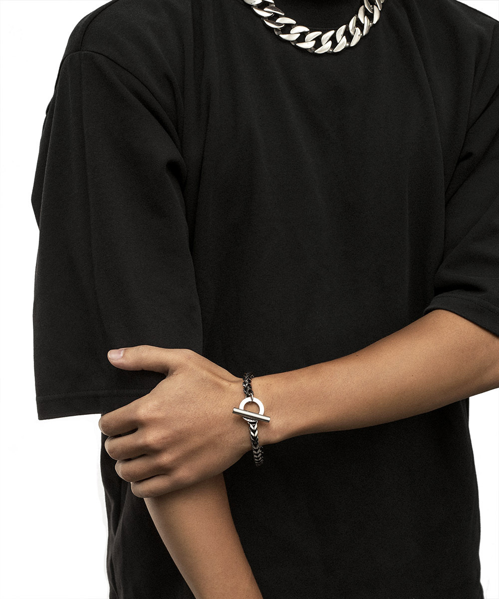 RECOVERY 方格麻花手鍊 (亮銀)