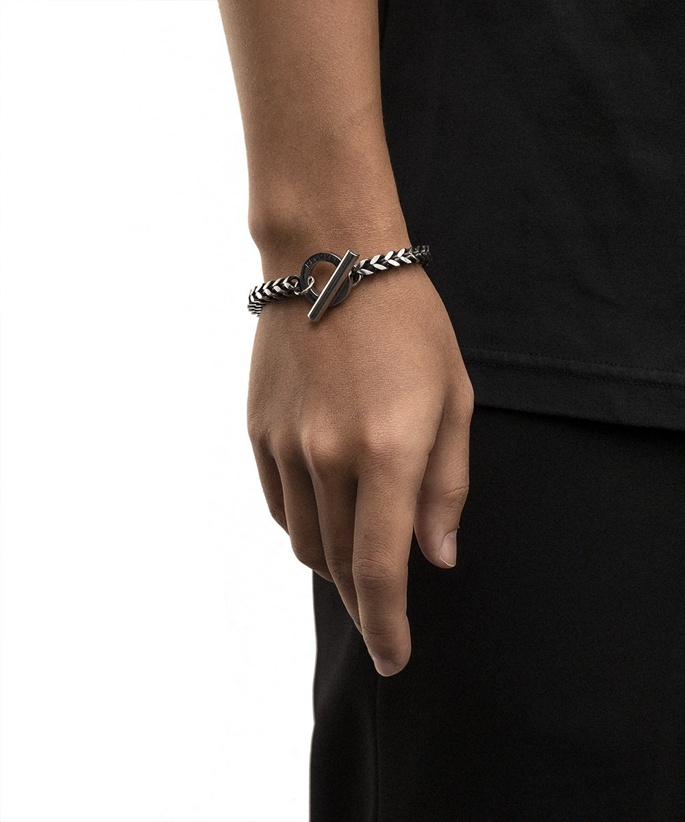 RECOVERY 方格麻花手鍊 (亮銀)