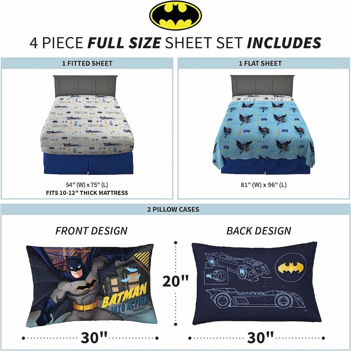 美國 Batman 4 件裝床上套裝 (雙人床)