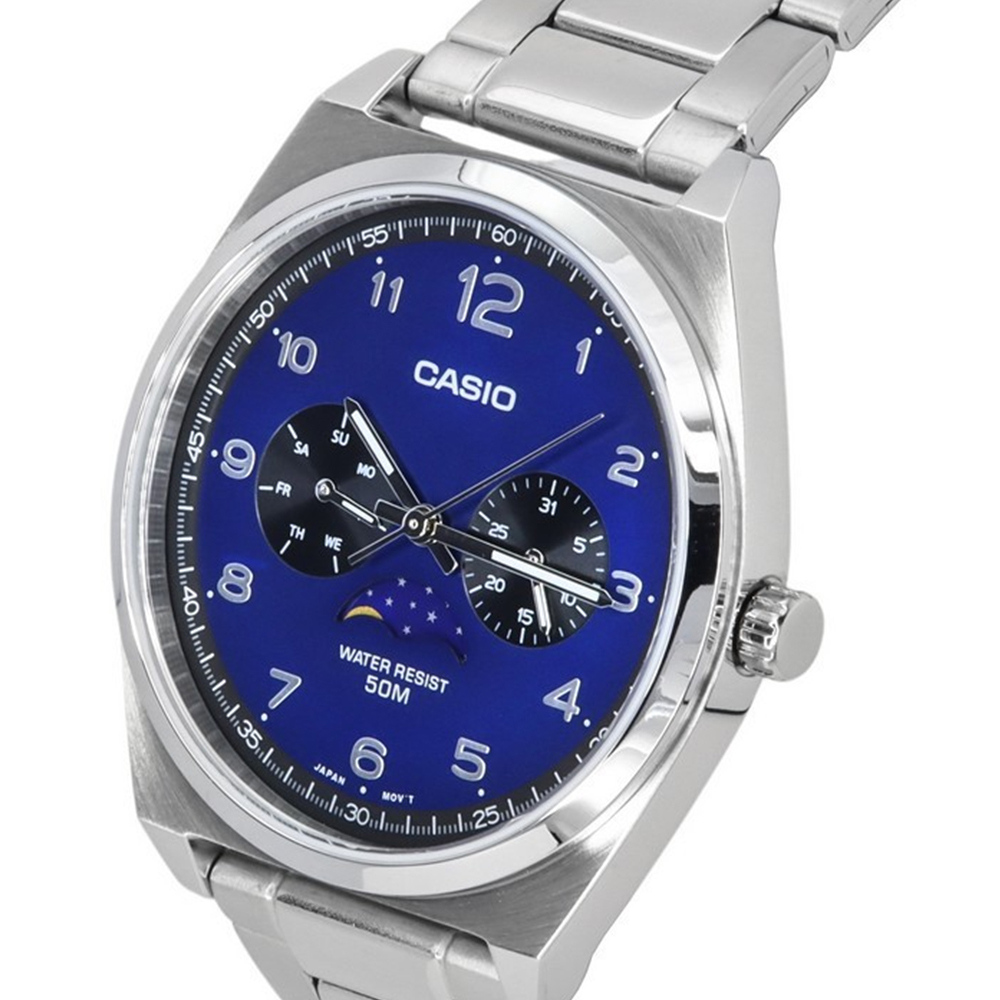 【CASIO 卡西歐】光潔月相 神秘氣質 三眼三針 日期星期 夜光指針 不鏽鋼 石英腕錶 手錶 MTP-M300D-2AV