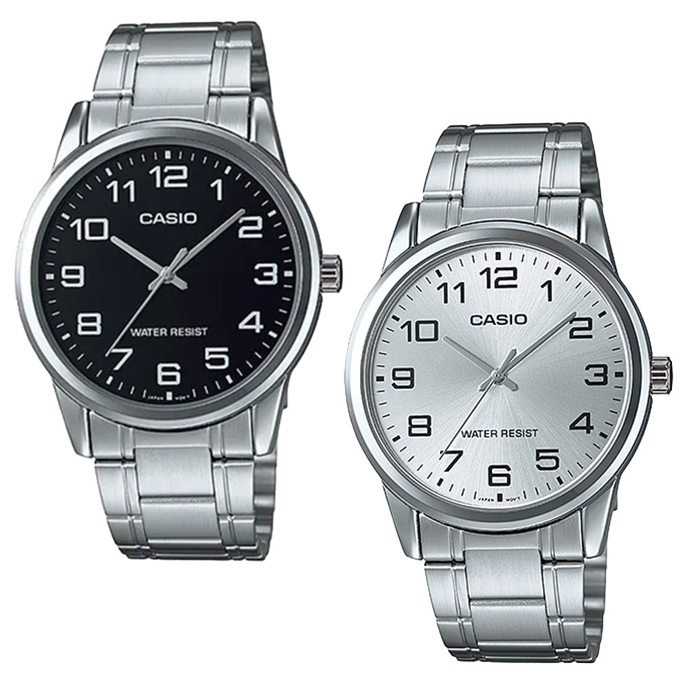 【CASIO 卡西歐】MTP-V001D 商務都市 簡約經典 純粹搭配 大數字 不鏽鋼 石英腕錶 對錶大款 手錶